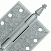 DELTANA 4 X 4 Inch Solid Brass Ornate Finial Style Hinge (Brushed Chrome Finish)