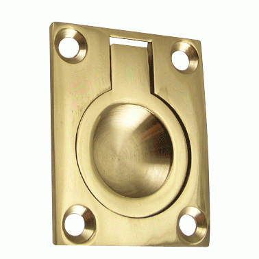 DELTANA 1 3/4 Inch Solid Brass Traditional Flush Ring Pull (Polished Brass)