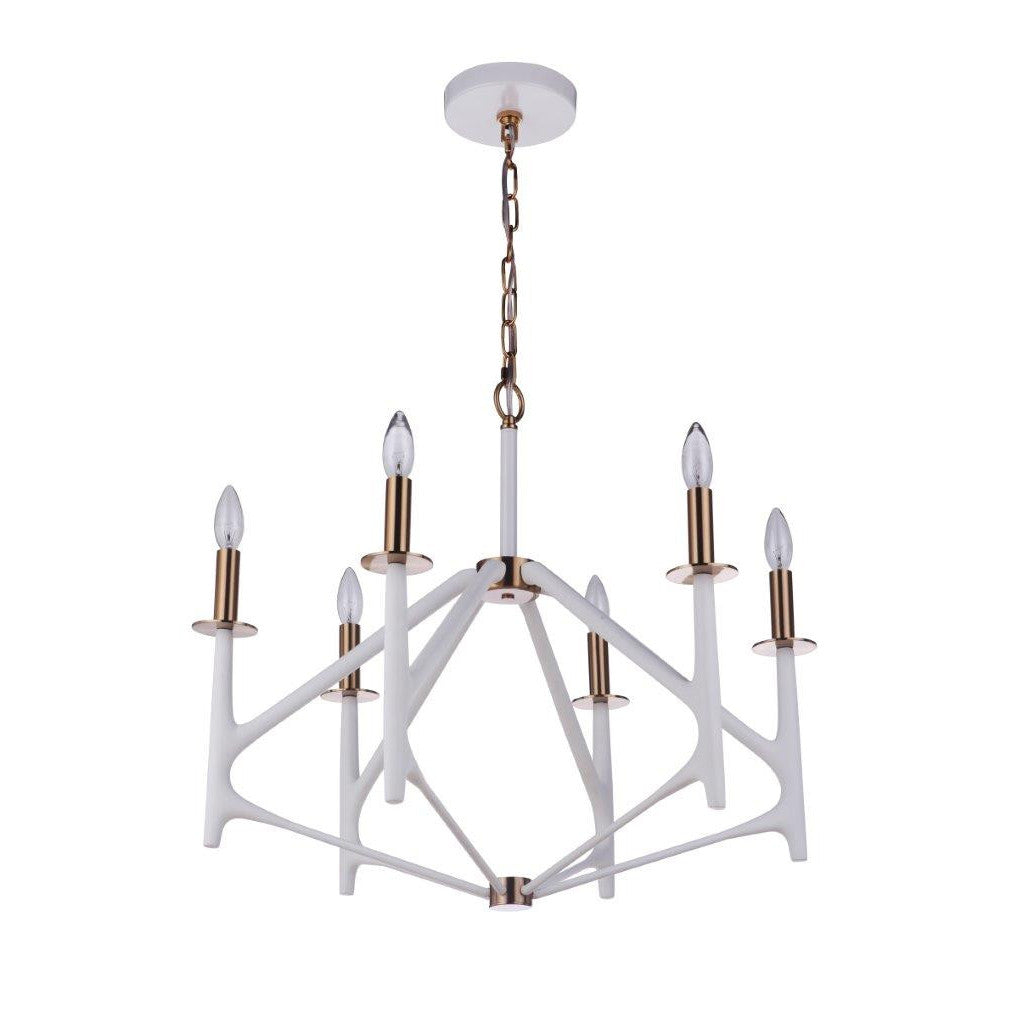 CRAFTMADE The Reserve 6 Light Chandelier in Matte White/Satin Brass