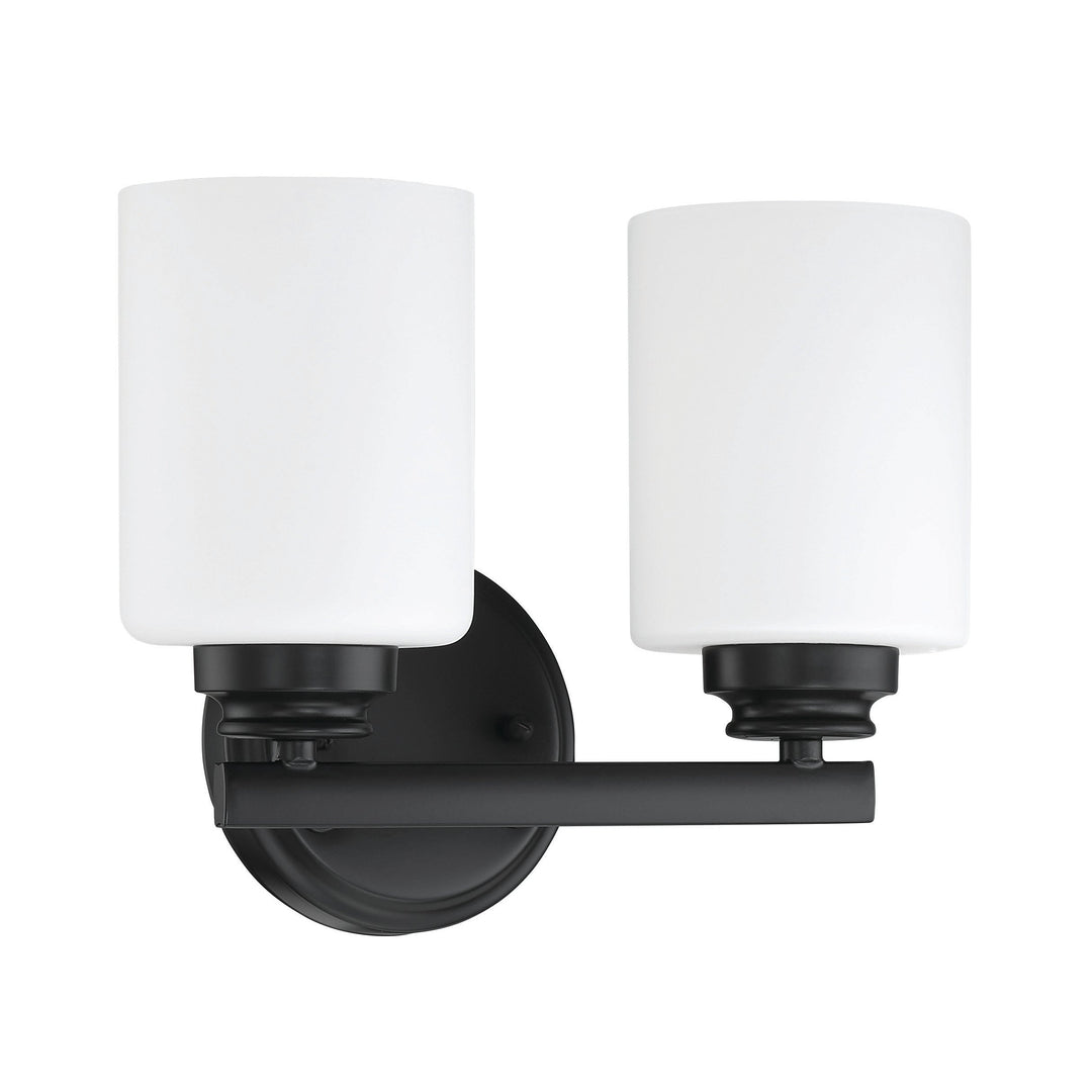 CRAFTMADE Bolden 2 Light Vanity in Flat Black (White Glass)