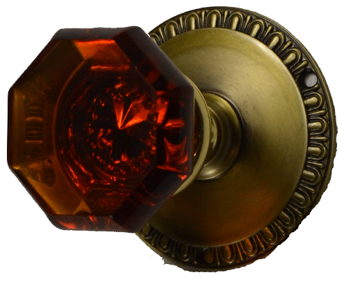 COPPER MOUNTAIN HARDWARE Egg & Dart Octagon Amber Glass Door Knob in Several Finishes