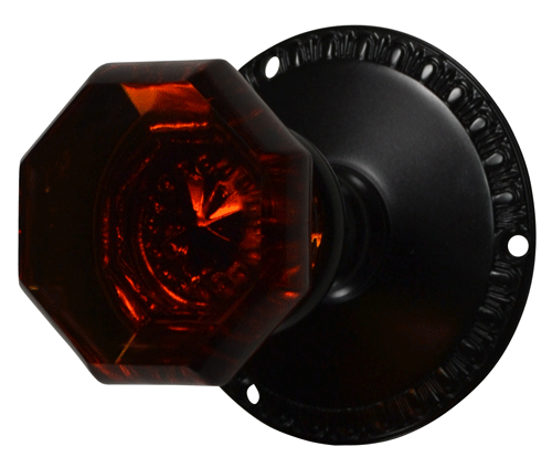 COPPER MOUNTAIN HARDWARE Egg & Dart Octagon Amber Glass Door Knob in Several Finishes