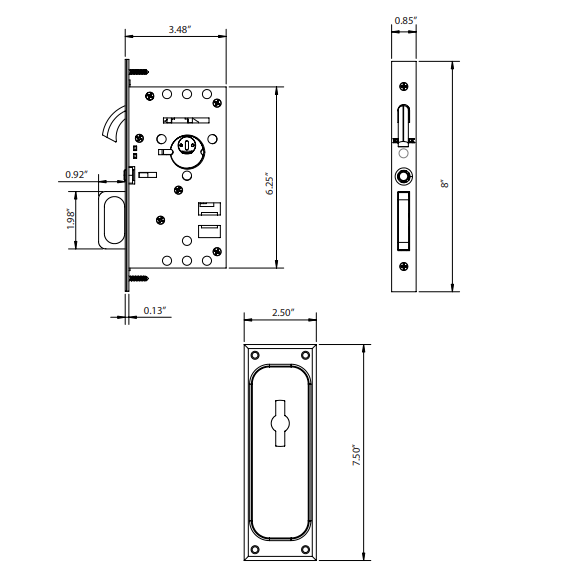 EMTEK Solid Brass Dummy Pocket Door Mortise Lock (Several Finishes Available)