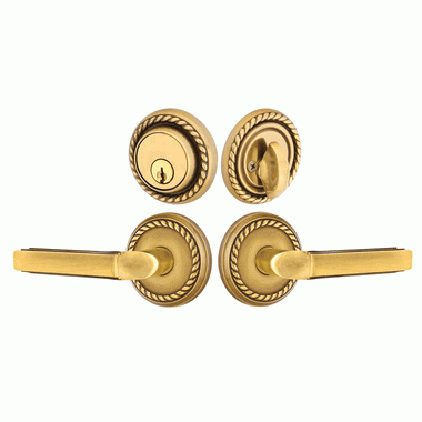 EMTEK Emtek Solid Brass Milano Door Lever Deadbolt with Georgian Rope Rosette (Antique Brass Finish)