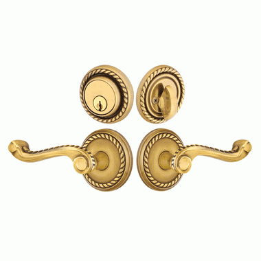 EMTEK Emtek Solid Brass Rope Door Lever Deadbolt with Georgian Rope Rosette (Antique Brass Finish)