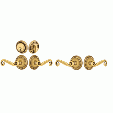 EMTEK Emtek Solid Brass Rustic Door Lever Deadbolt with Georgian Rope Rosette (Antique Brass Finish)