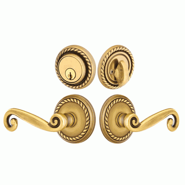 EMTEK Emtek Solid Brass Rustic Door Lever Deadbolt with Georgian Rope Rosette (Antique Brass Finish)