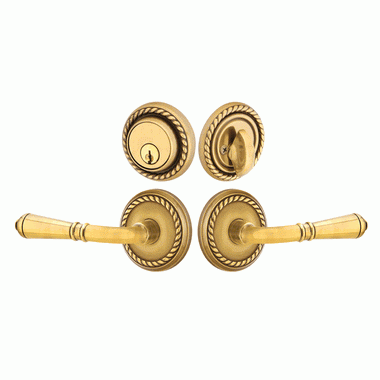 EMTEK Emtek Solid Brass Turino Door Lever Deadbolt with Georgian Rope Rosette (Antique Brass Finish)