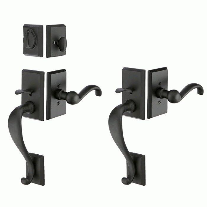 EMTEK Solid Brass Rectangular Style Entryway Set (Flat Black Finish)