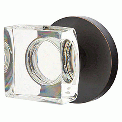 EMTEK Modern Square Crystal Door Knob Set Disk Rosette (Several Finishes)