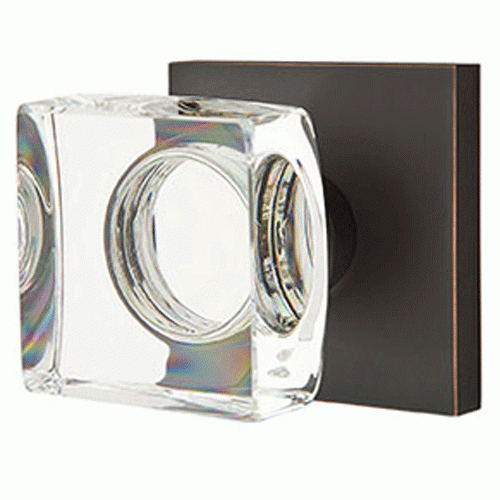 EMTEK Modern Square Crystal Door Knob Set Square Rosette (Several Finishes)