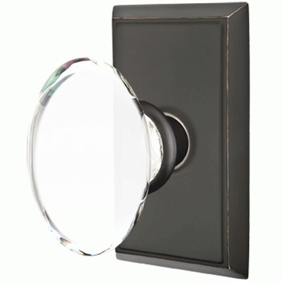 EMTEK Emtek Crystal Hampton Door Knob Set With Modern Rectangular Rosette