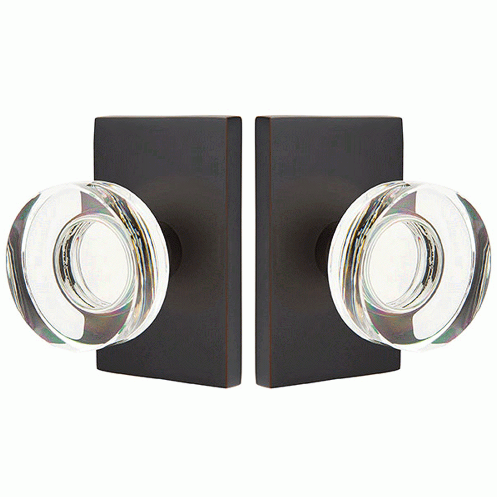 EMTEK Emtek Modern Disc Crystal Door Knob Set Modern Rectangular Rosette