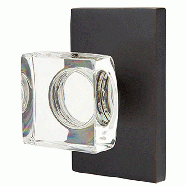 EMTEK Emtek Modern Square Crystal Door Knob Set Modern Rectangular Rosette