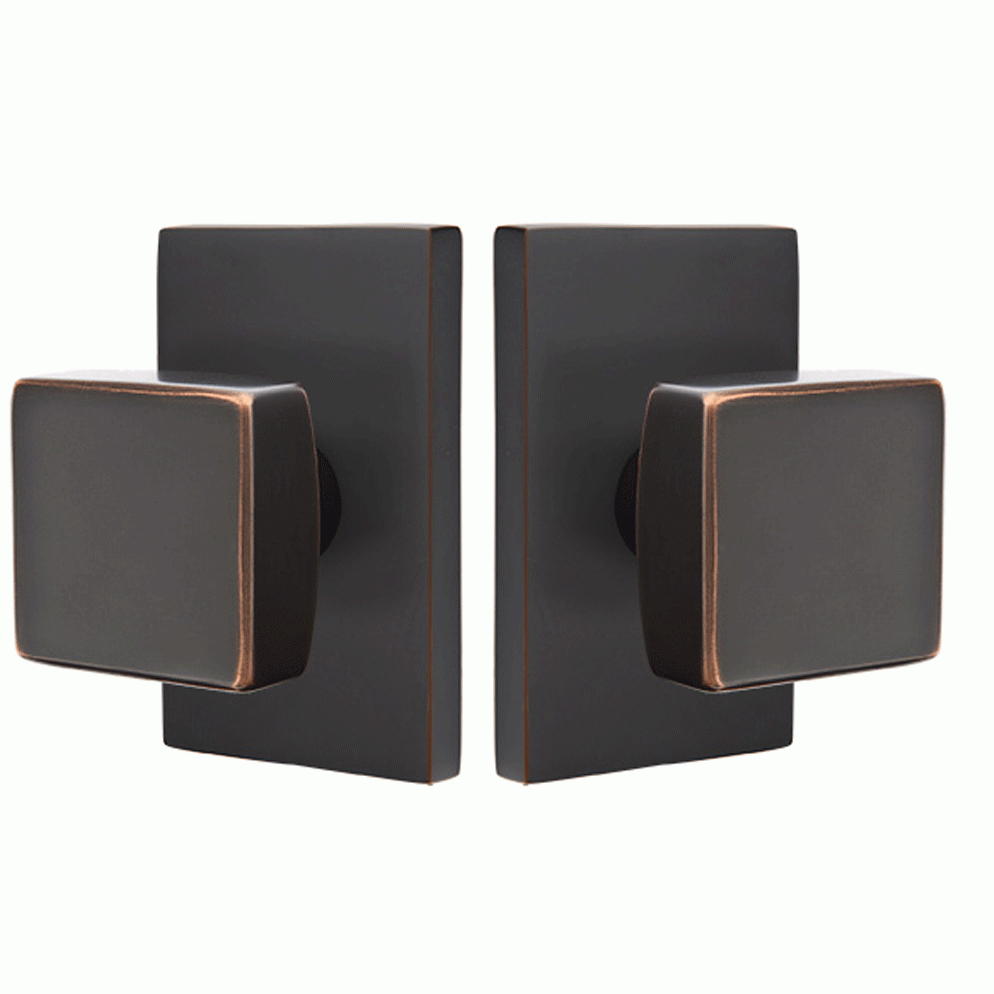 EMTEK Solid Brass Square Knob With Modern Rectangular Rosette