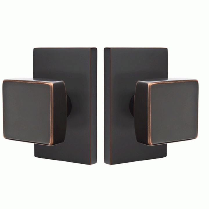 EMTEK Solid Brass Square Knob With Modern Rectangular Rosette