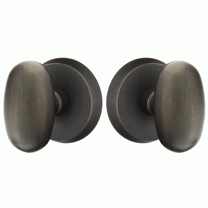 EMTEK Solid Brass Sandcast Egg Door Knob Set With Disk Rosette