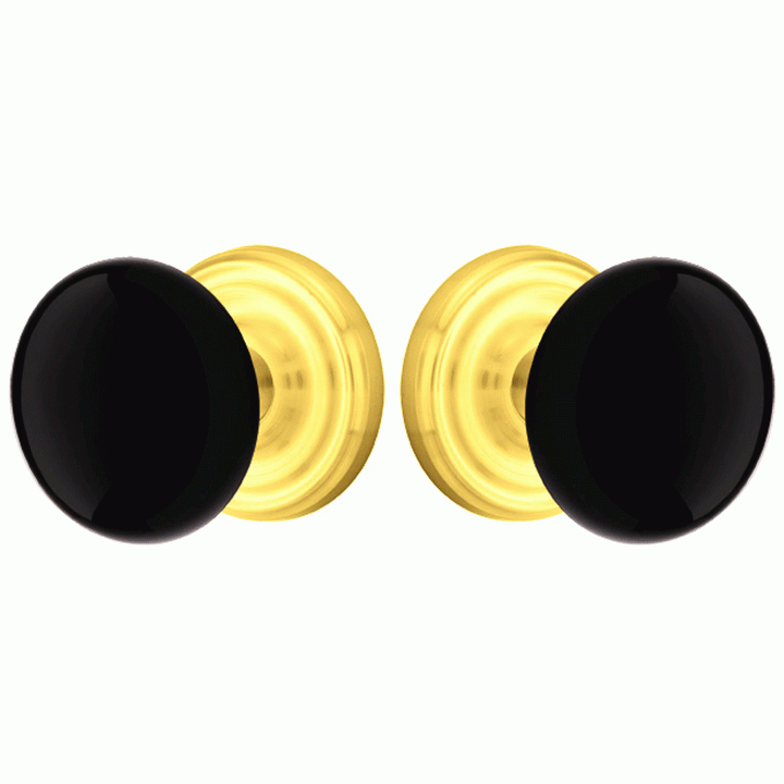 EMTEK Black Porcelain Ebony Door Knob Set With Regular Rosette