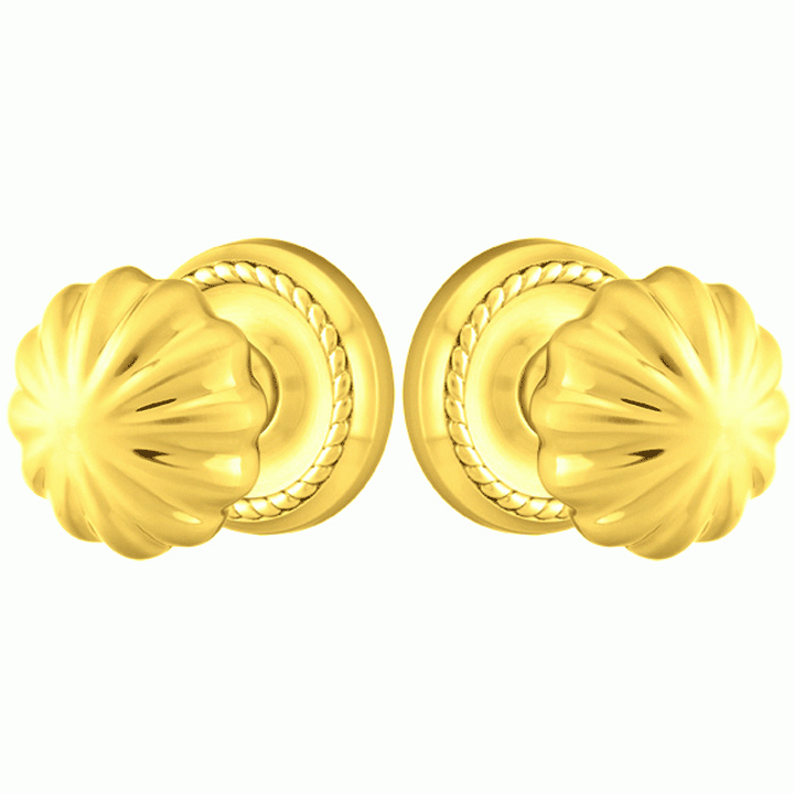 EMTEK Solid Brass Melon Door Knob Set With Rope Rosette