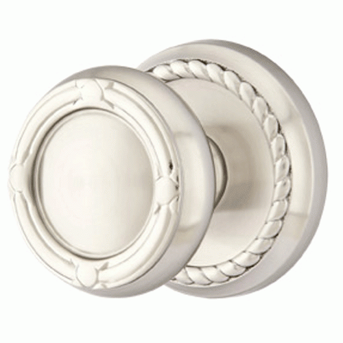 EMTEK Solid Brass Ribbon & Reed Door Knob Set With Rope Rosette