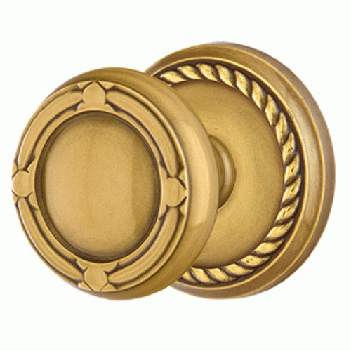 EMTEK Solid Brass Ribbon & Reed Door Knob Set With Rope Rosette