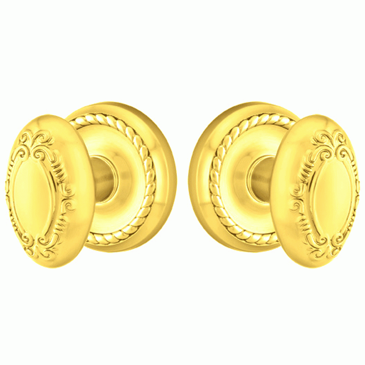 Solid Brass Victoria Door Knob Set With Rope Rosette (Several Finish Options) EMTEK