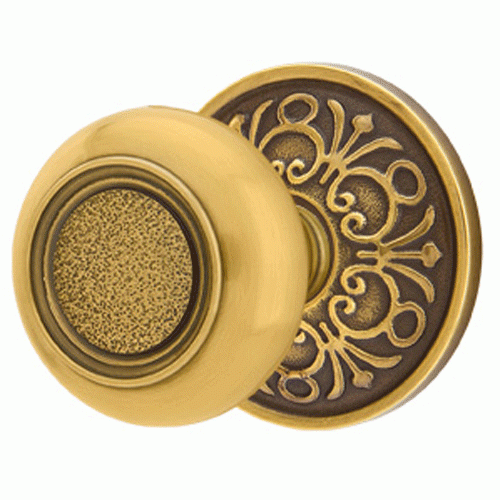 EMTEK Solid Brass Belmont Door Knob Set With Lancaster Rosette