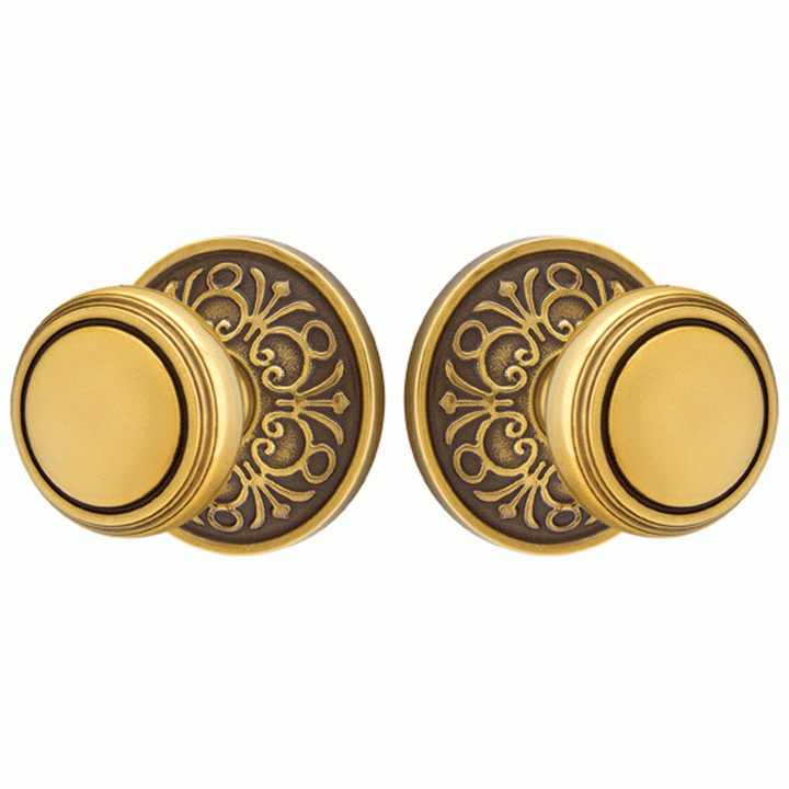 EMTEK Solid Brass Norwich Door Knob Set With Lancaster Rosette