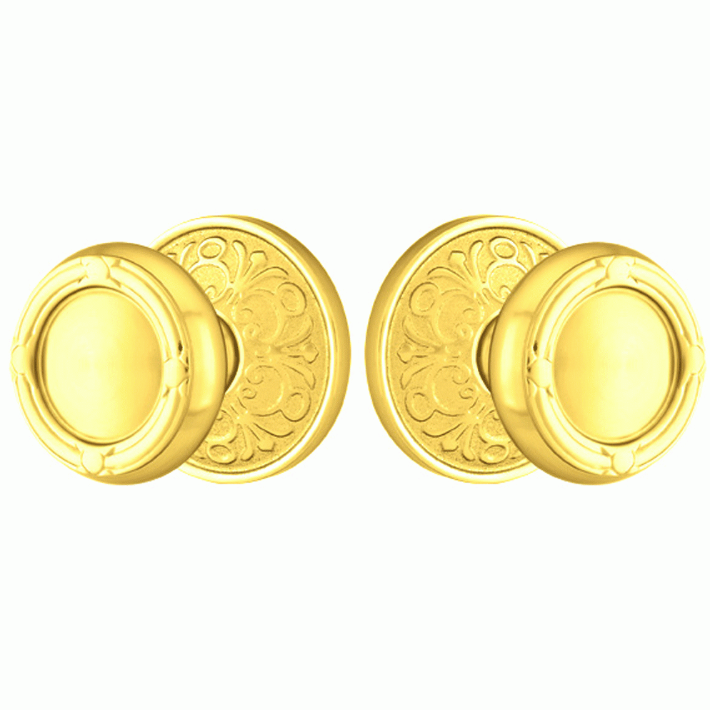 EMTEK Solid Brass Ribbon & Reed Door Knob Set With Lancaster Rosette