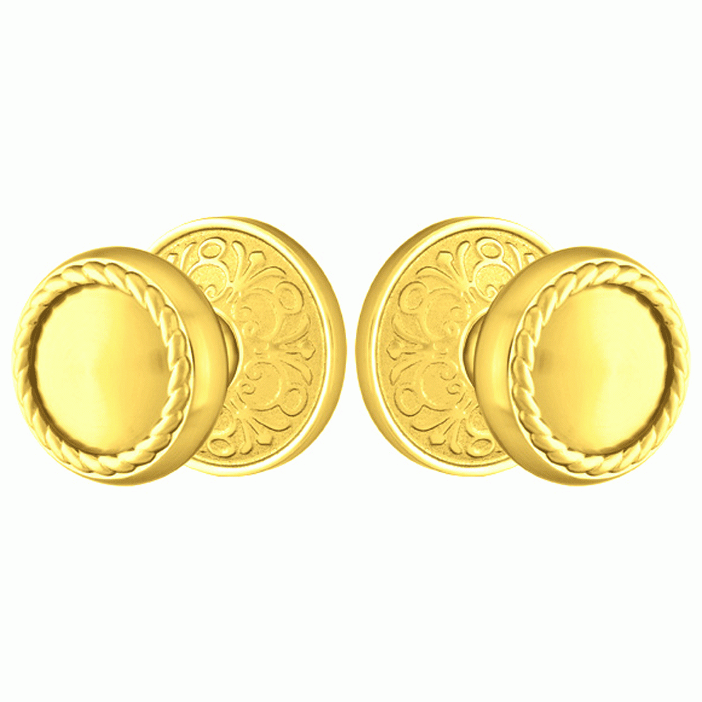 EMTEK Solid Brass Rope Door Knob Set With Lancaster Rosette