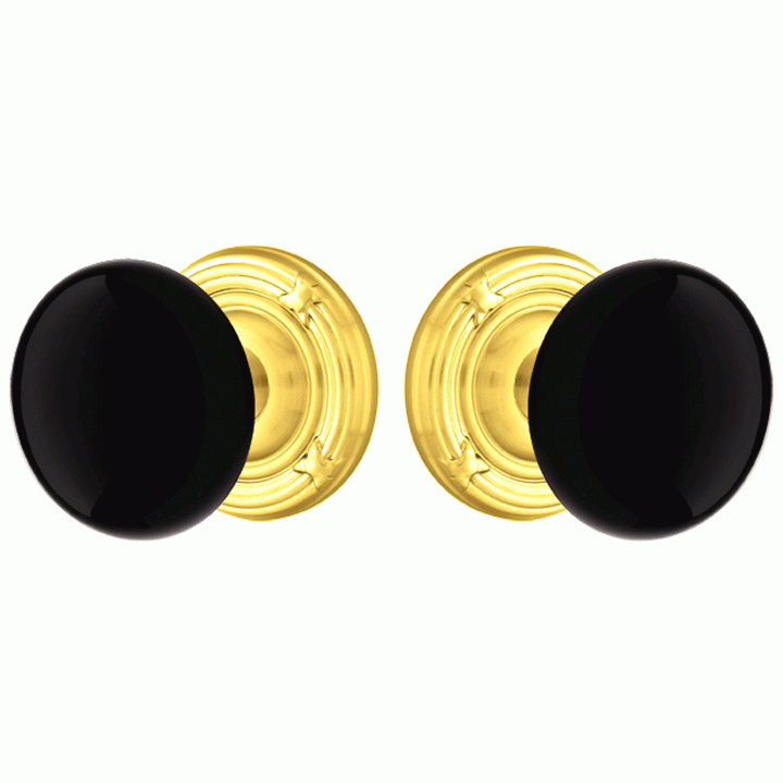 EMTEK Black Porcelain Ebony Door Knob Set With Ribbon & Reed Rosette