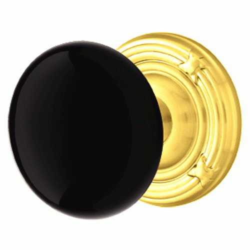 EMTEK Black Porcelain Ebony Door Knob Set With Ribbon & Reed Rosette