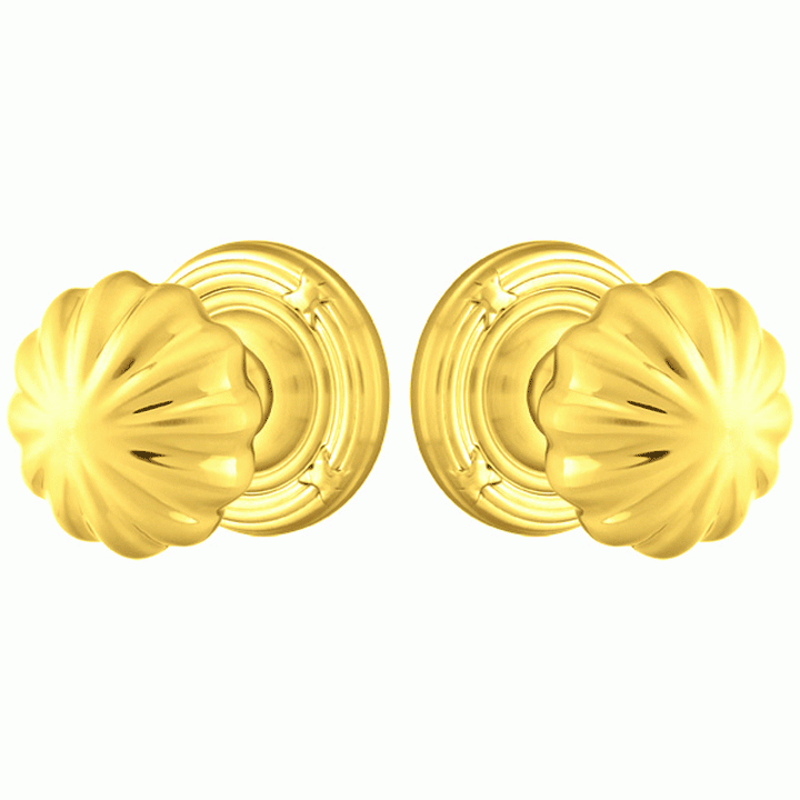 EMTEK Solid Brass Melon Door Knob Set With Ribbon & Reed Rosette