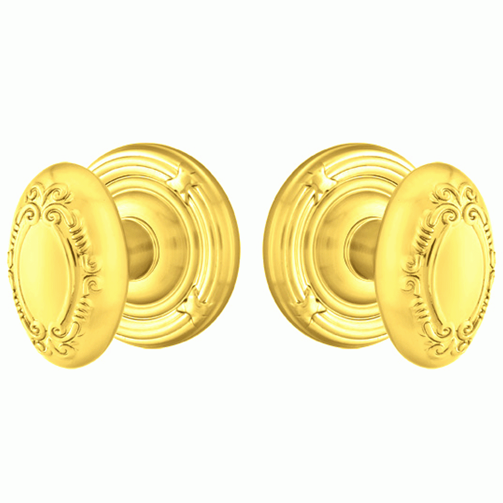 EMTEK Solid Brass Victoria Door Knob Set With Ribbon & Reed Rosette