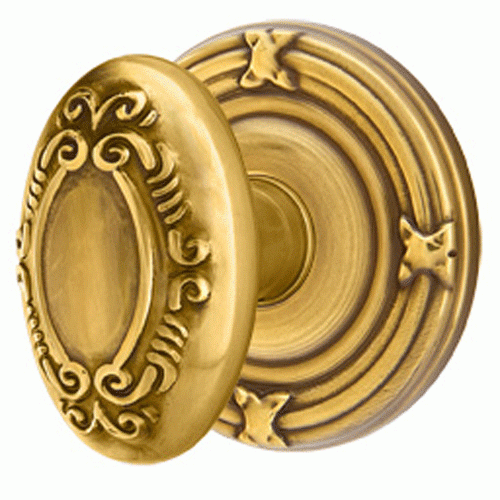 EMTEK Solid Brass Victoria Door Knob Set With Ribbon & Reed Rosette