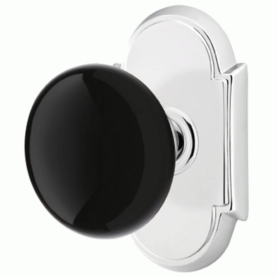 EMTEK Black Porcelain Ebony Door Knob Set With # 8 Rosette