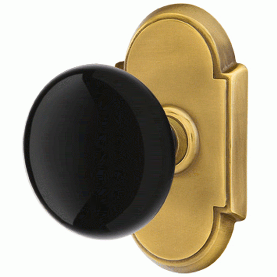 EMTEK Black Porcelain Ebony Door Knob Set With # 8 Rosette