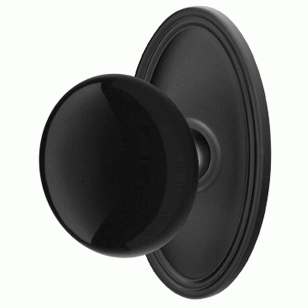 EMTEK Black Porcelain Ebony Door Knob Set With Oval Rosette