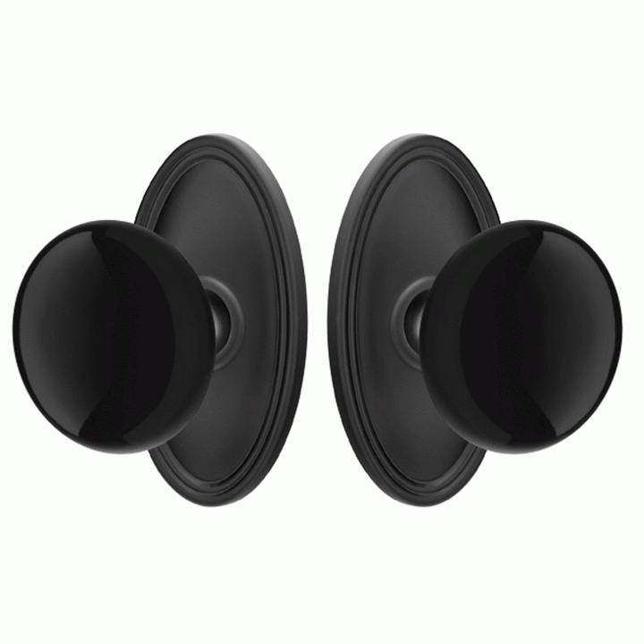 EMTEK Black Porcelain Ebony Door Knob Set With Oval Rosette