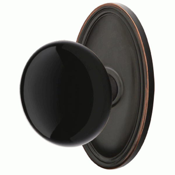 EMTEK Black Porcelain Ebony Door Knob Set With Oval Rosette