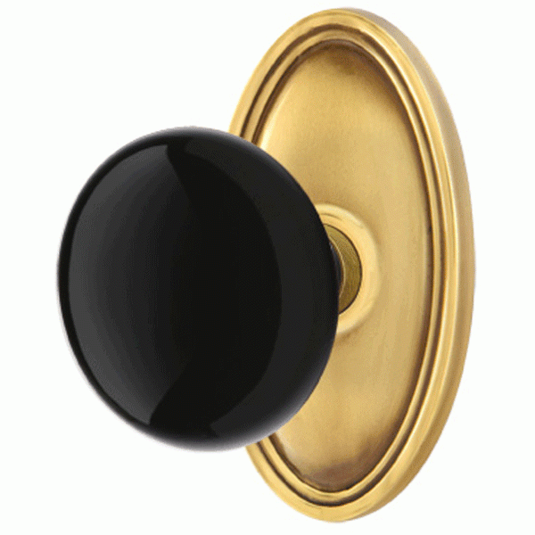 EMTEK Black Porcelain Ebony Door Knob Set With Oval Rosette