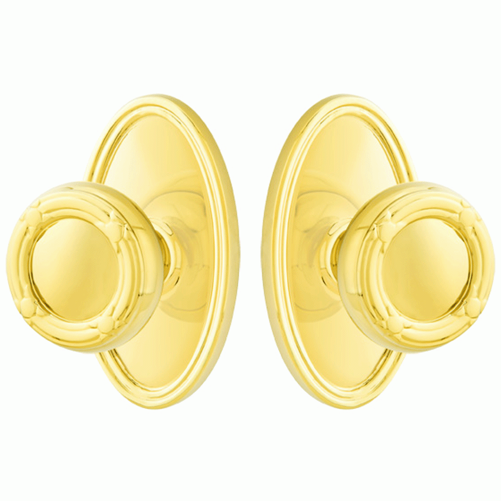 EMTEK Solid Brass Ribbon & Reed Door Knob Set With Oval Rosette