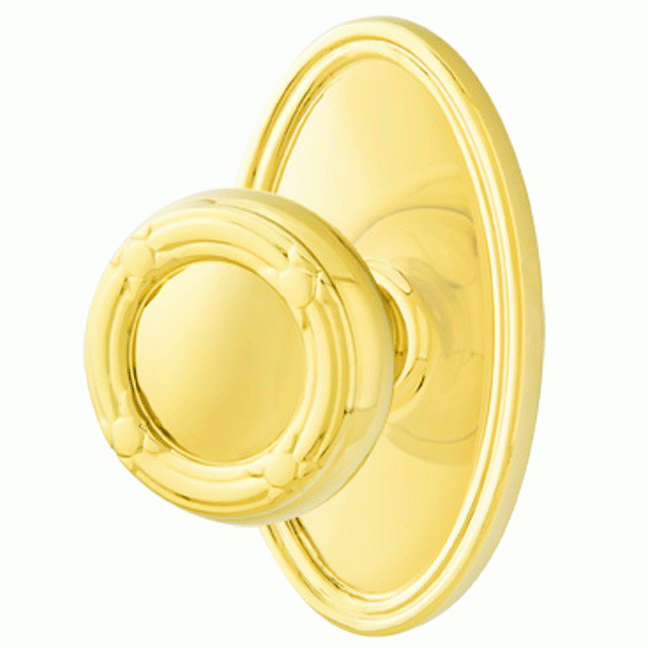 EMTEK Solid Brass Ribbon & Reed Door Knob Set With Oval Rosette