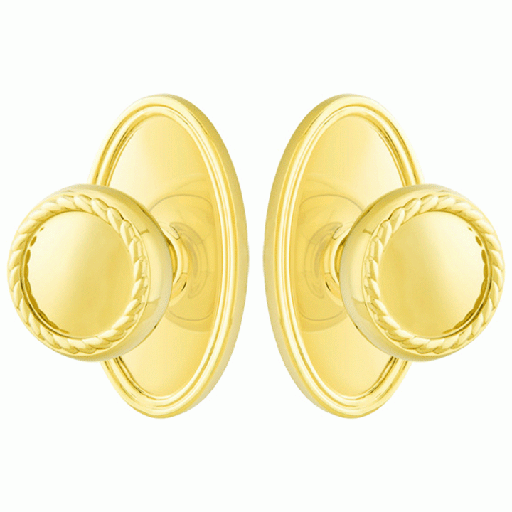 EMTEK Solid Brass Rope Door Knob Set With Oval Rosette