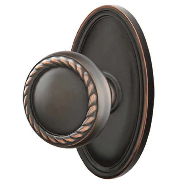 EMTEK Solid Brass Rope Door Knob Set With Oval Rosette