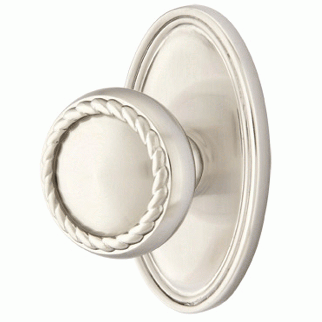 EMTEK Solid Brass Rope Door Knob Set With Oval Rosette