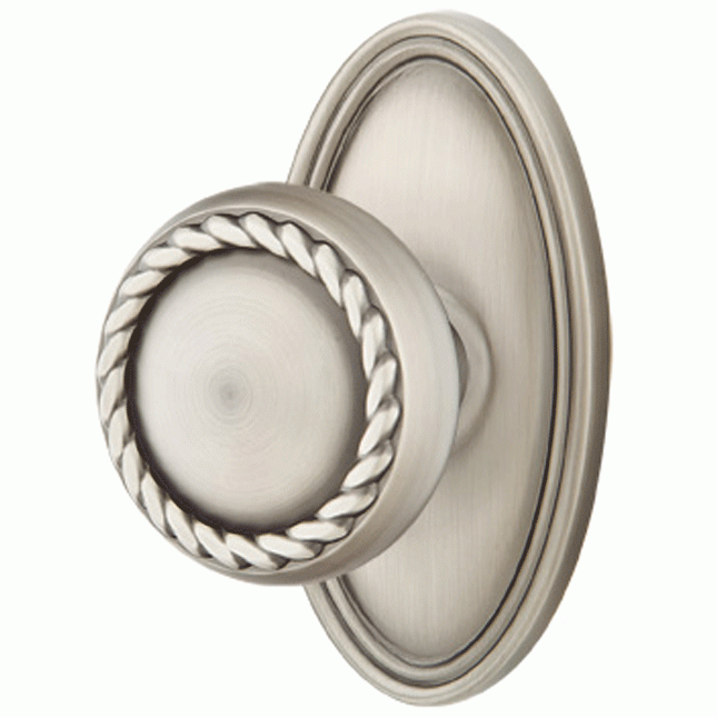 EMTEK Solid Brass Rope Door Knob Set With Oval Rosette