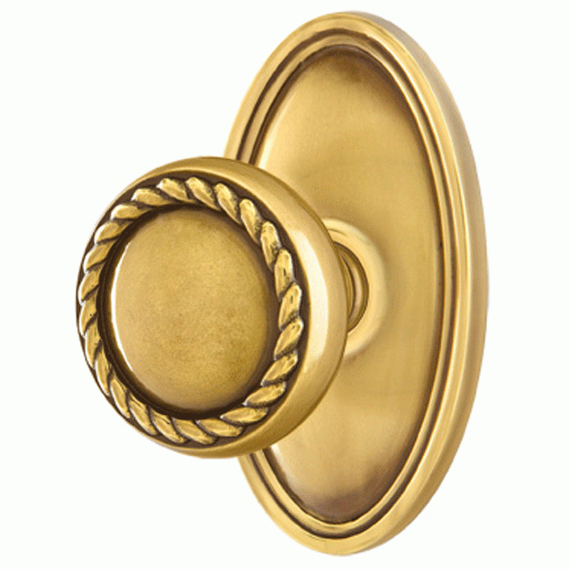 EMTEK Solid Brass Rope Door Knob Set With Oval Rosette