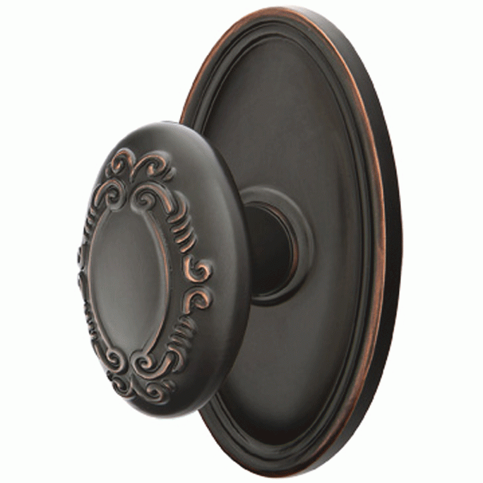 EMTEK Solid Brass Victoria Door Knob Set With Oval Rosette