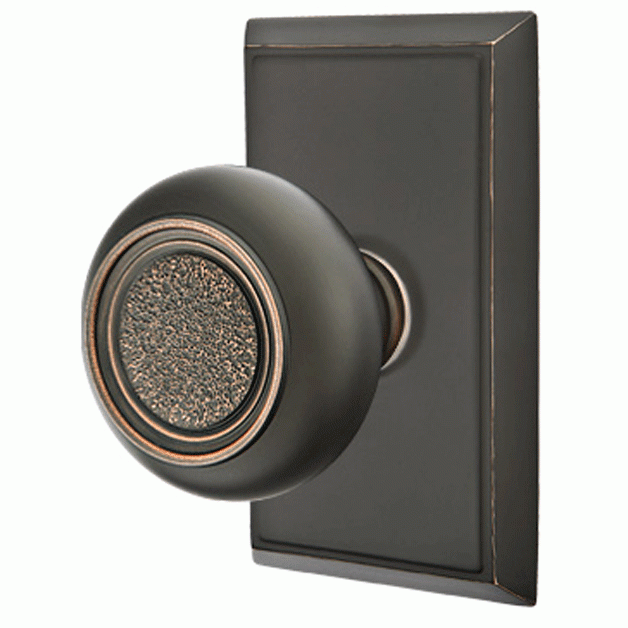 EMTEK Solid Brass Belmont Door Knob Set With Rectangular Rosette